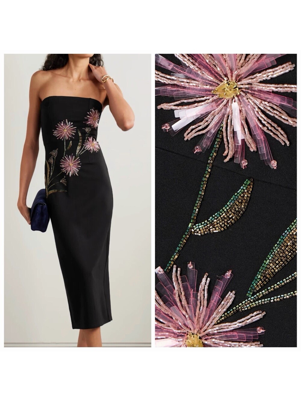 NWT STAUD Brooke Black Beaded Jersey Floral Flower Designer Sequin Dress Large